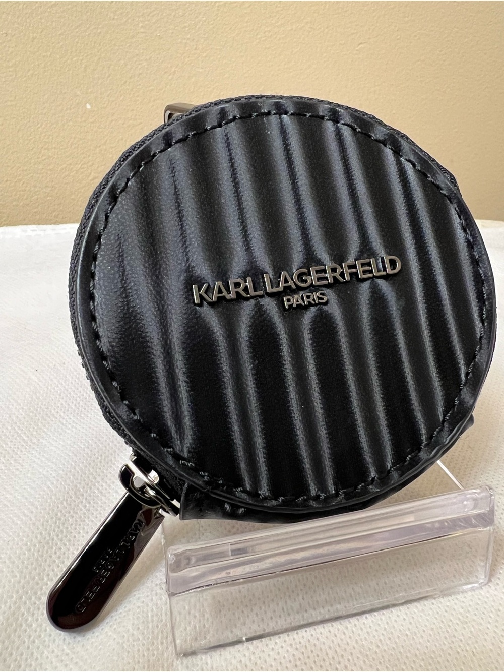 Karl Lagerfeld Black Quilted Round Coin Pouch